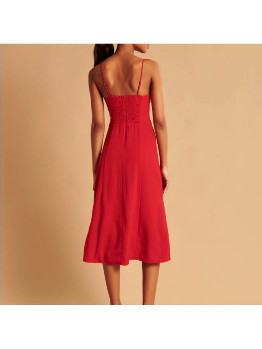 Abercrombie & Fitch Red Spaghetti-Strap Midi Dress with Side Slit - Picture 3 of 9